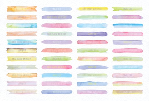 Collection Vector label tag elements Set Watercolor brush paint strokes from a hand drawn on the white paper texture background