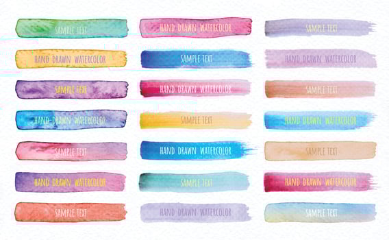 Collection Vector label tag elements Set Watercolor brush paint strokes from a hand drawn on the white paper texture background