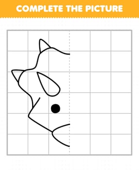Education game for children complete the picture cute cartoon prehistoric dinosaur head half outline for drawing vector