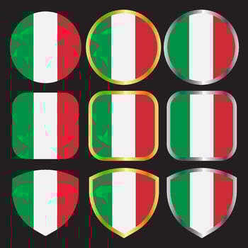 italy flag vector icon set with gold and silver border