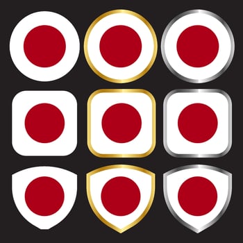 japan flag vector icon set with gold and silver border
