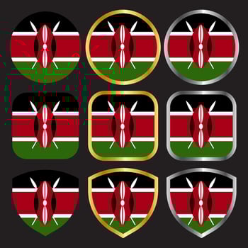 kenya flag vector icon set with gold and silver border