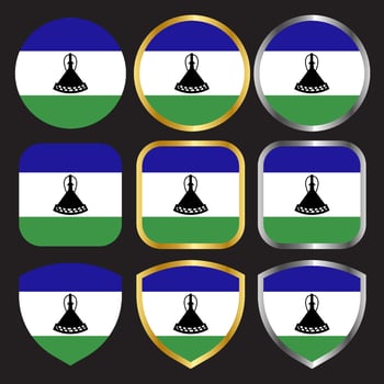 lesotho flag vector icon set with gold and silver border