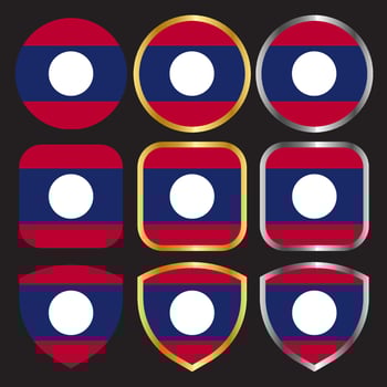laos flag vector icon set with gold and silver border