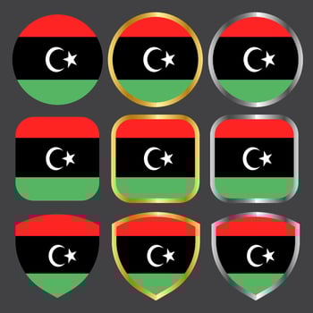 libya flag vector icon set with gold and silver border