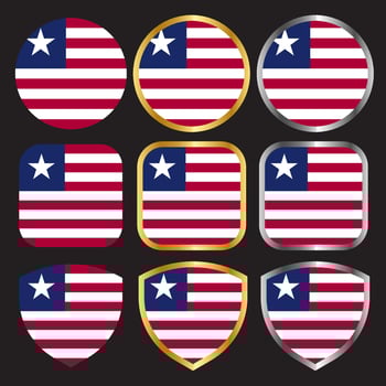 liberia flag vector icon set with gold and silver border