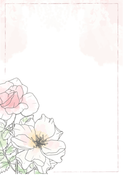 pink loose watercolor line art rose flower bouquet frame 5x7 invitation card wash splash background png