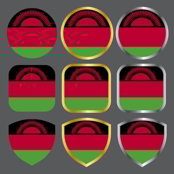 malawi flag vector icon set with gold and silver border