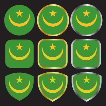 mauritania flag vector icon set with gold and silver border