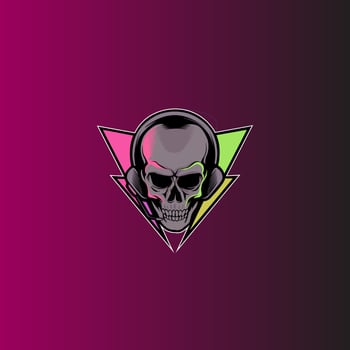 Cool Vector Rock Music Skull with Headphones for T-shirt, Emblem, Logo, Tattoo, Sketch, Patch Stock Vector Illustration