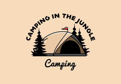 Dome tent camping illustration badge design vector