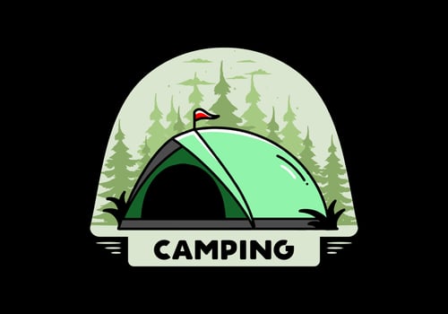 Dome tent camping illustration badge design vector