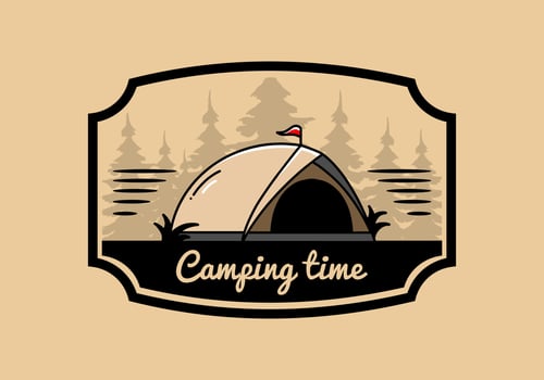 Dome tent camping illustration badge design vector
