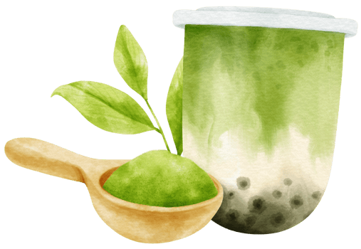 matcha latte milk tea with bubble composition watercolor png