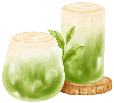 Matcha green tea latte drink composition watercolor png