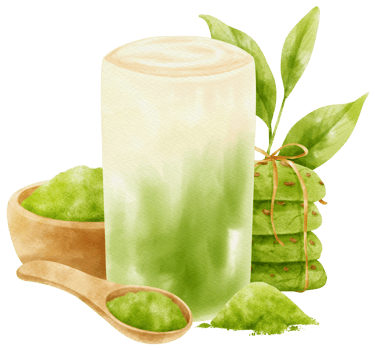 Matcha green tea latte drink composition watercolor png