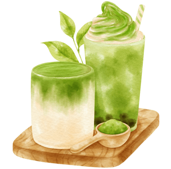 Matcha green tea latte drink composition watercolor png