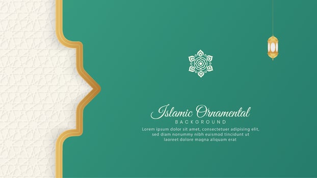 Islamic Arabic Green and White Luxury Background with Geometric pattern and Beautiful Ornament with Lanterns vector