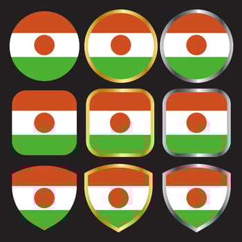 niger flag vector icon set with gold and silver border