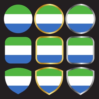 sierra leone flag vector icon set with gold and silver border
