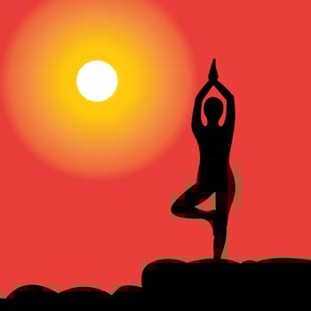 silhouette of women doing yoga during sunset vector illustration
