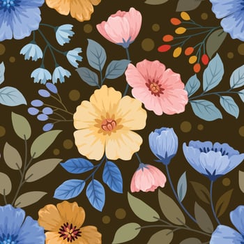 Colorful hand draw flowers seamless pattern vector