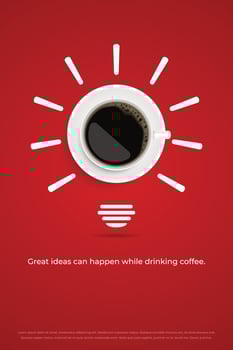 Black coffee in white cup on red background poster advertisement flyer Vector Illustration