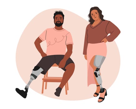 Couple of special People. People Prosthesis, amputation, inclusion. Vector illustration.