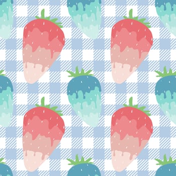 Seamless pattern with strawberries. Strawberries on plaid. Patterns of wrapping paper, packaging, bedding and pillows. vector