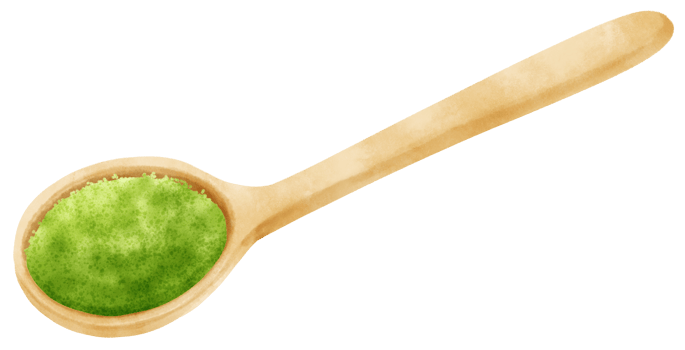 green tea matcha powder in wooden spoon watercolor png