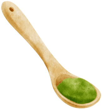 green tea matcha powder in wooden spoon watercolor png