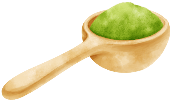 matcha powder watercolor in wooden scoop illustration png