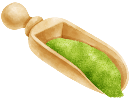 matcha powder watercolor in wooden scoop illustration png