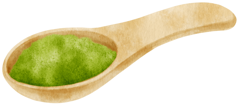 green tea matcha powder in wooden spoon watercolor png