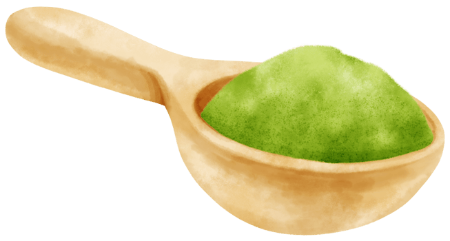 matcha powder watercolor in wooden scoop illustration png