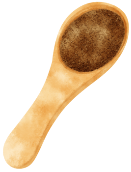 watercolor cocoa powder in wooden spoon png
