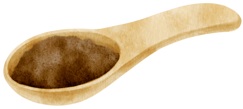watercolor cocoa powder in wooden spoon png