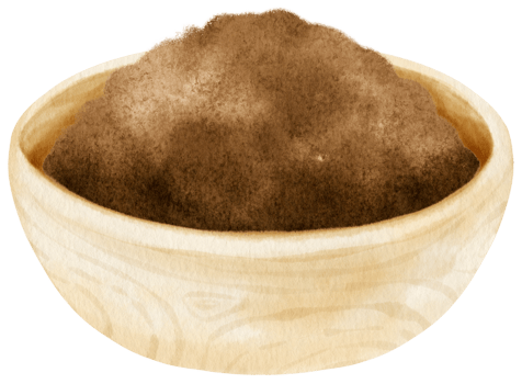 watercolor cocoa powder in wooden bowl png