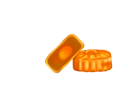 Chinese Moon Cake shows, full piece and haft with yoke, digital hand draw and paint, isolate image. png