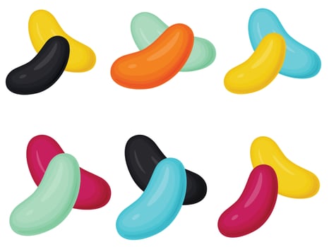 Jelly beans. Gummy sweet kids candies. Sweet and sour Snack. vector