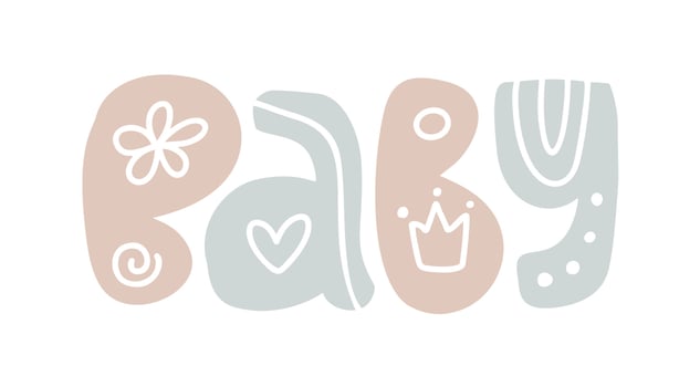 Baby cute pastel color hand lettering text. Children beautiful word template for typography, textile, design, decoration, journaling vector