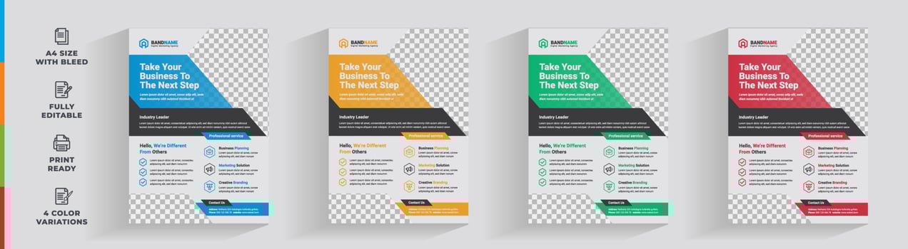 Flyer corporate minimal abstract shape 4 color unique company business  agency design template vector