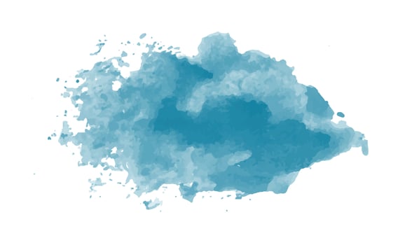 Abstract modern hand-painted design with watercolor blotch brushstroke of blue clouds, isolated on white background. vector used as decorative design card, banner, poster, cover, brochure, wall art.