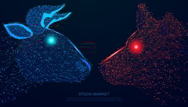 Abstract Polygon and Spot Bull Market and Bear Market, Stock Market Trend Concept, Stock Marketing Investment, Difference Between Uptrend and Downtrend stocks, and Financial. vector