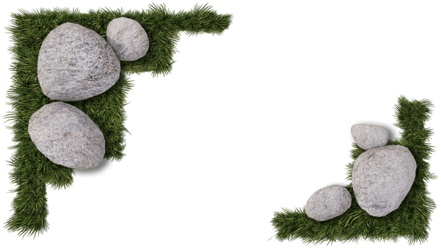 A 3d rendering image of stones place on grass field png