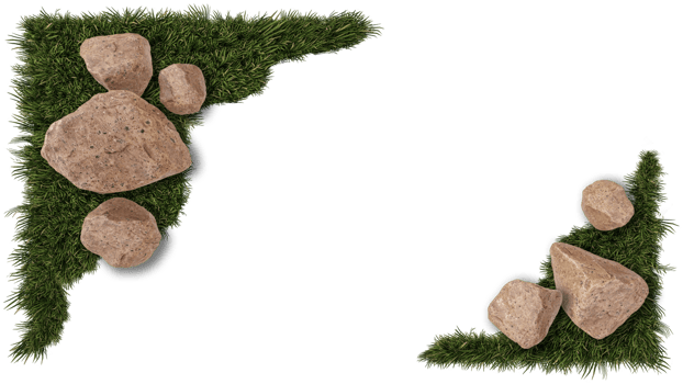 A 3d rendering image of stones place on grass field png