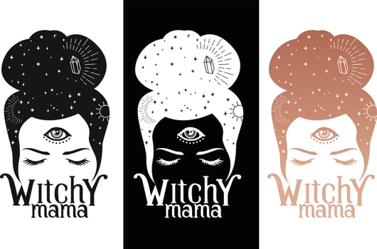 Witchy mama with third eyes and stars on a messy bun vector
