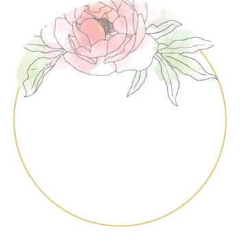 loose line art poeny flower bouquet wreath with golden frame png