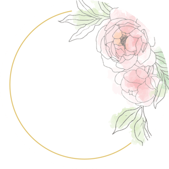 loose line art poeny flower bouquet wreath with golden frame png