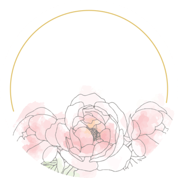 loose line art poeny flower bouquet wreath with golden frame png